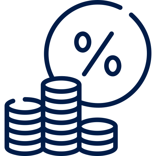 Coins and percentage symbol icon.