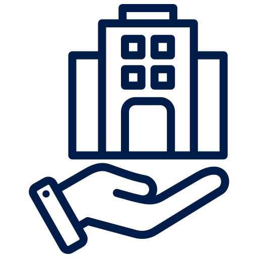 Hand holding a building icon.