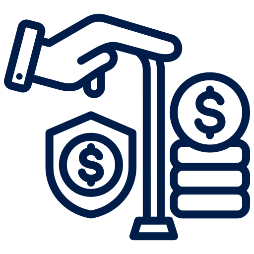 Hand with coins and dollar shield icon.