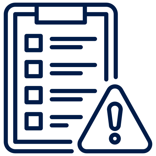 Checklist with warning sign icon.